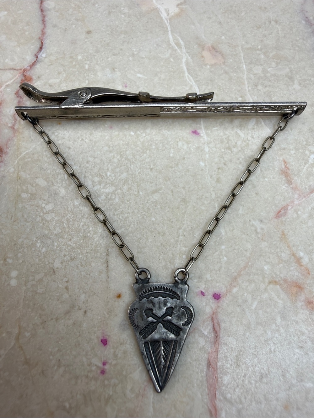 Classic Navajo Indian Silver Men's Tie Bar with Shield Pendant